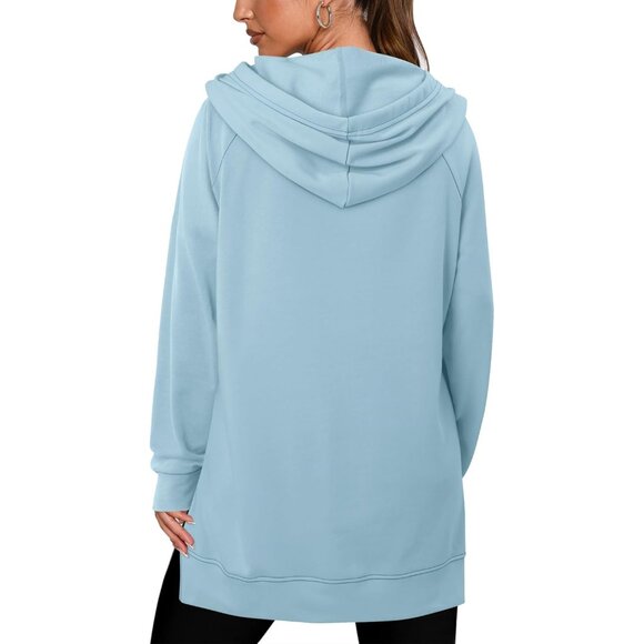 Womens Long Sleeve Hooded Sweatshirt Fleece Pullover Fall Winter Casual - Picture 5 of 5